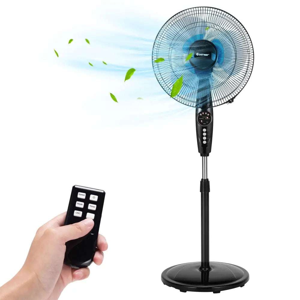 16 Inch Adjustable Height Fan with Quiet Oscillating Stand for Home and Office - Black - Fans