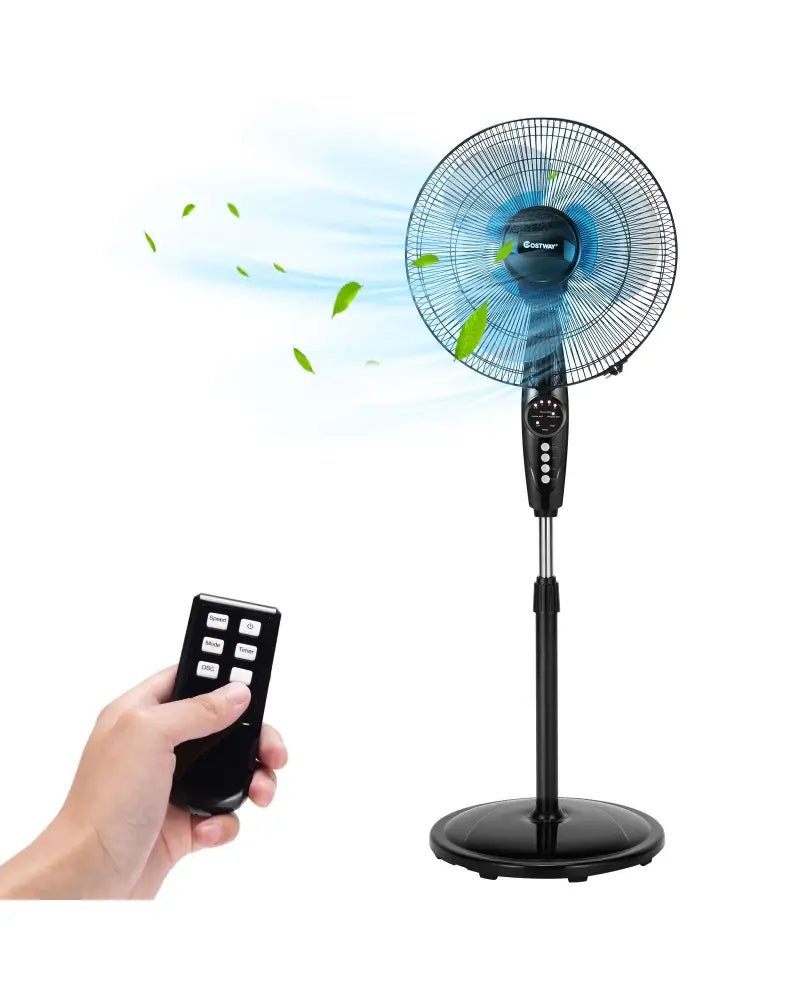 16 Inch Adjustable Height Fan with Quiet Oscillating Stand for Home and Office - Black - Fans