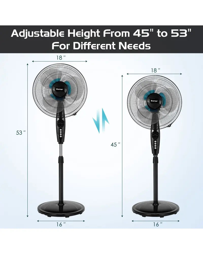 16 Inch Adjustable Height Fan with Quiet Oscillating Stand for Home and Office - Black - Fans