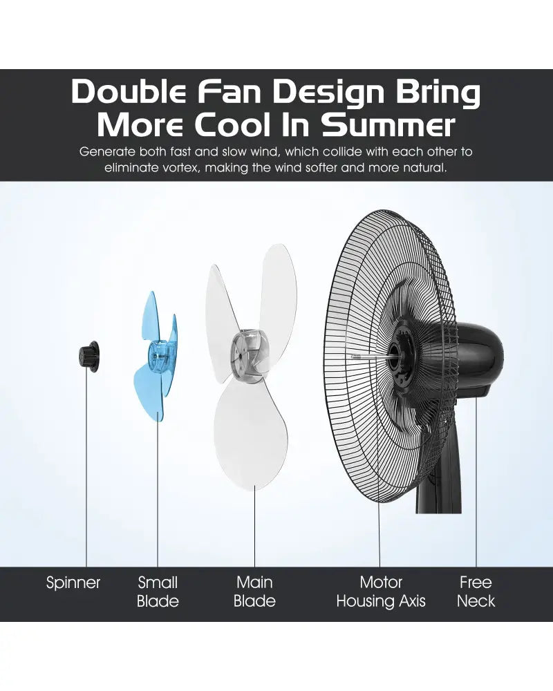 16 Inch Adjustable Height Fan with Quiet Oscillating Stand for Home and Office - Black - Fans