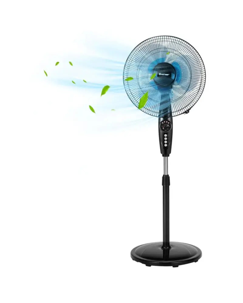 16 Inch Adjustable Height Fan with Quiet Oscillating Stand for Home and Office - Black - Fans