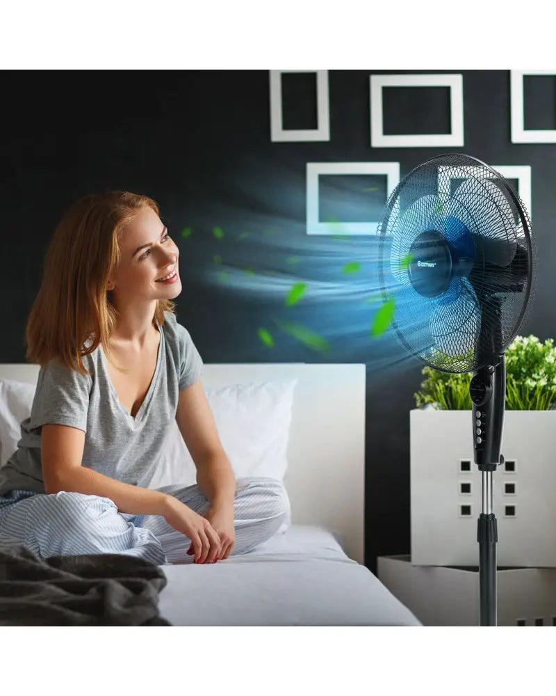 16 Inch Adjustable Height Fan with Quiet Oscillating Stand for Home and Office - Black - Fans