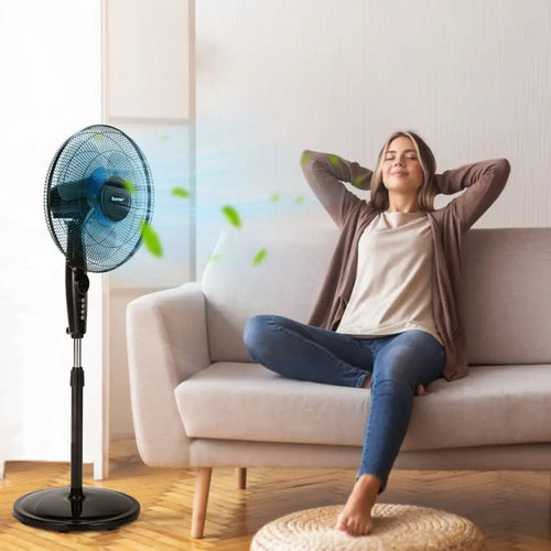 16 Inch Adjustable Height Fan with Quiet Oscillating Stand for Home and Office - Black - Fans