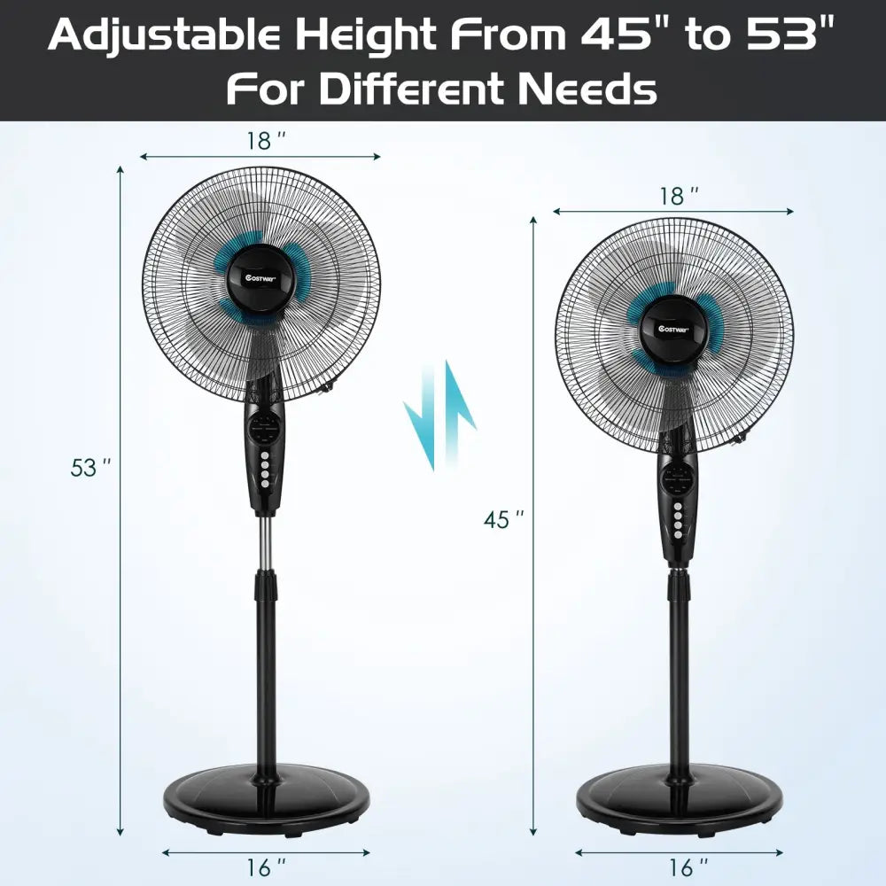 16 Inch Adjustable Height Fan with Quiet Oscillating Stand for Home and Office - Black - Fans