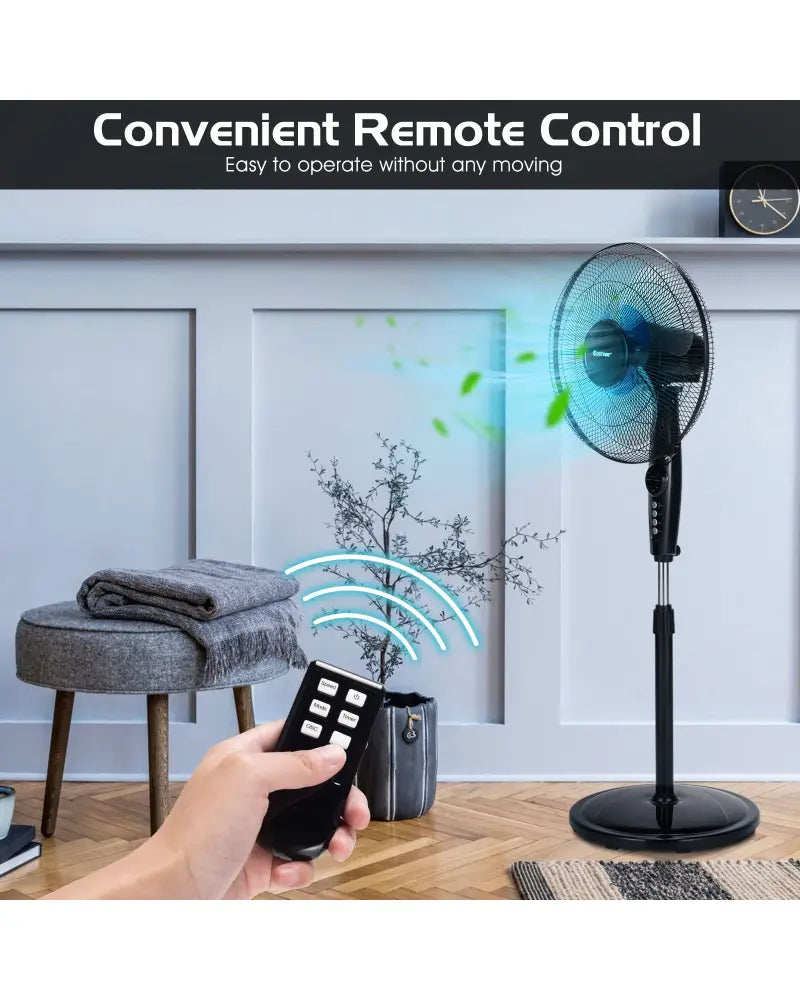 16 Inch Adjustable Height Fan with Quiet Oscillating Stand for Home and Office - Black - Fans