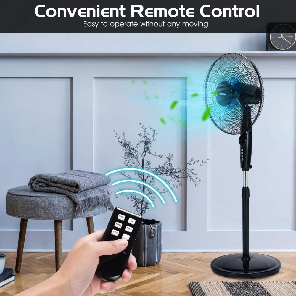16 Inch Adjustable Height Fan with Quiet Oscillating Stand for Home and Office - Black - Fans