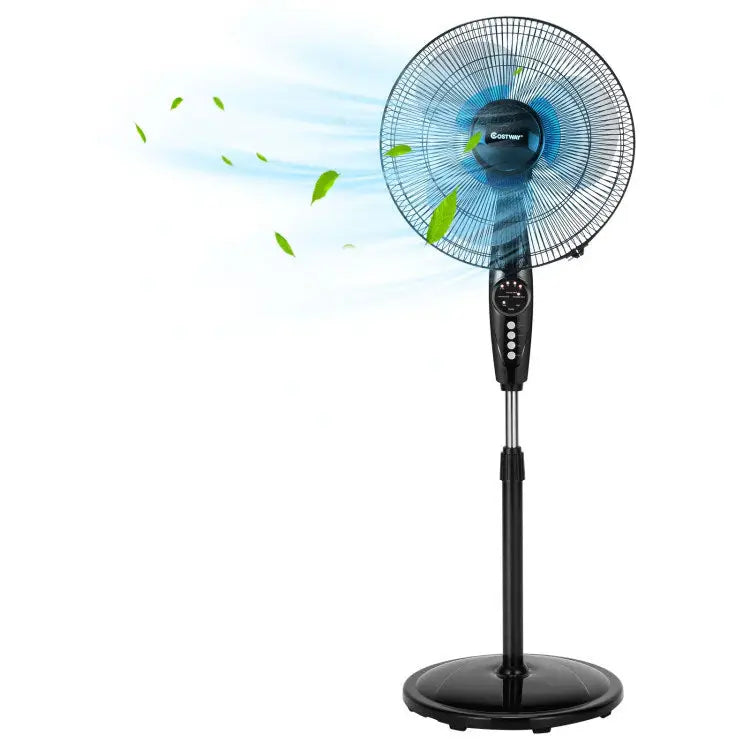 16 Inch Adjustable Height Fan with Quiet Oscillating Stand for Home and Office - Black - Fans