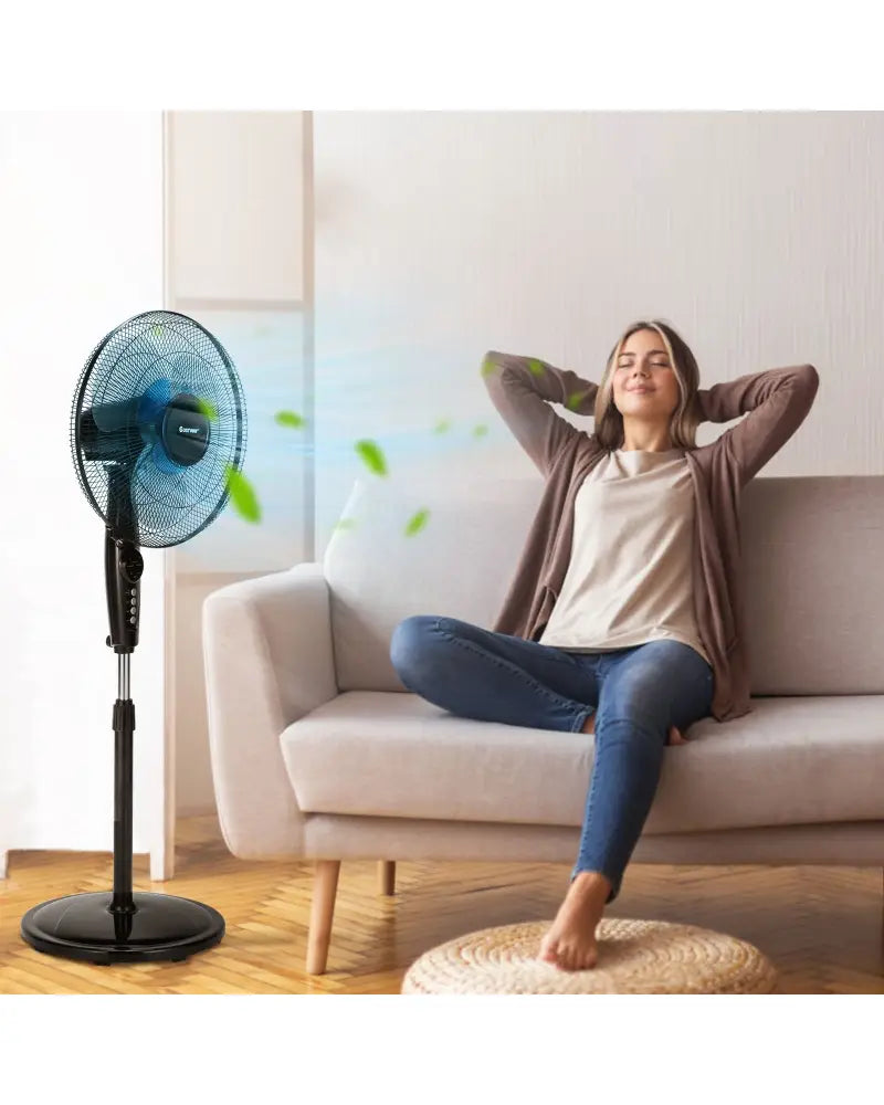16 Inch Adjustable Height Fan with Quiet Oscillating Stand for Home and Office - Black - Fans