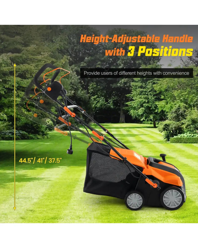 16-Inch Electric Lawn Dethatcher and Scarifier with Collection Bag-Orange - Orange - Lawn Care Tools