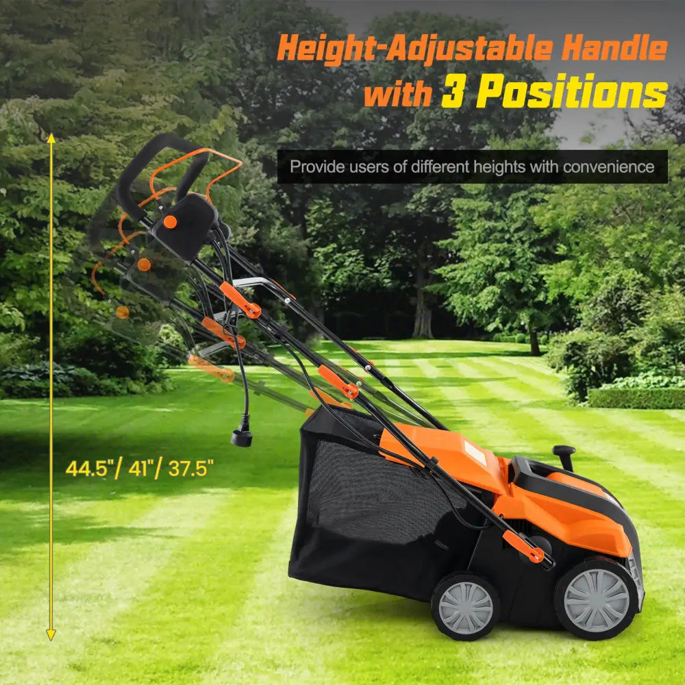 16-Inch Electric Lawn Dethatcher and Scarifier with Collection Bag-Orange - Orange - Lawn Care Tools