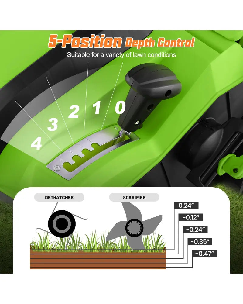 16-Inch Electric Lawn Dethatcher and Scarifier with Collection Bag-Green - Green - Lawn Care Tools