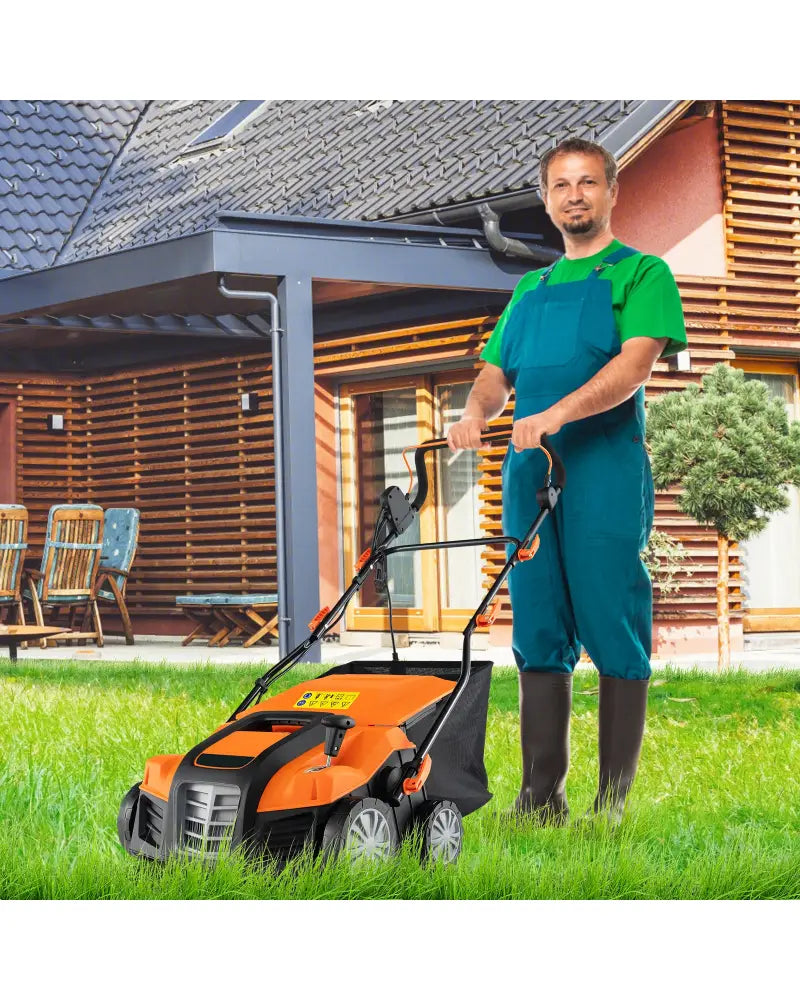 16-Inch Electric Lawn Dethatcher and Scarifier with Collection Bag-Orange - Orange - Lawn Care Tools