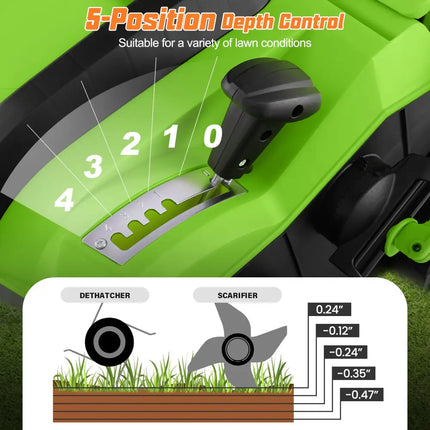 16-Inch Electric Lawn Dethatcher and Scarifier with Collection Bag-Green - Green - Lawn Care Tools