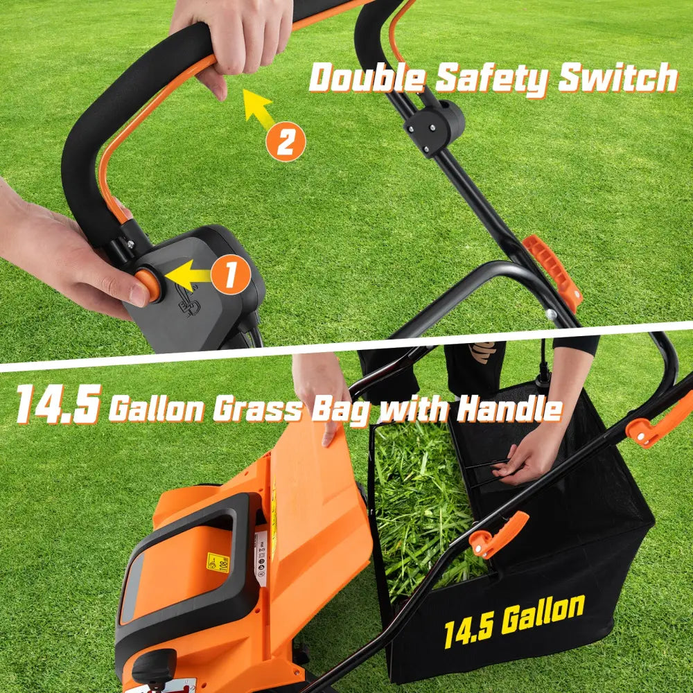 16-Inch Electric Lawn Dethatcher and Scarifier with Collection Bag-Orange - Orange - Lawn Care Tools
