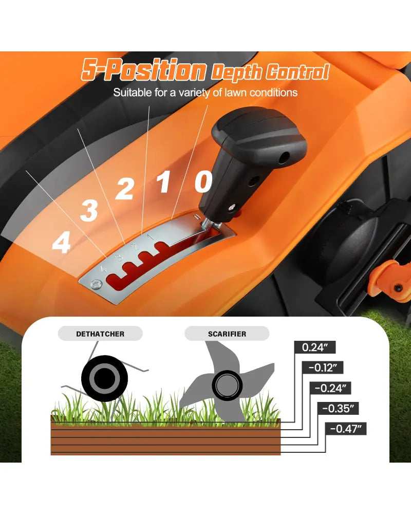 16-Inch Electric Lawn Dethatcher and Scarifier with Collection Bag-Orange - Orange - Lawn Care Tools