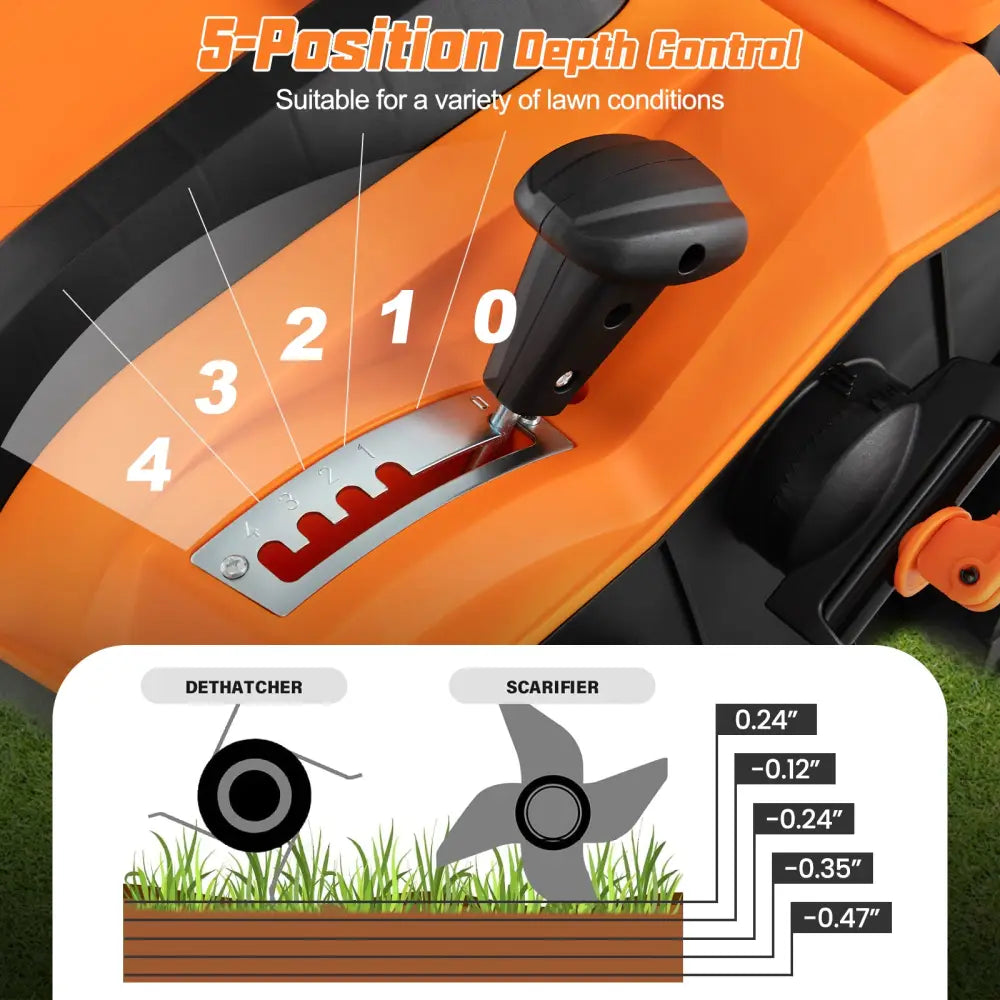 16-Inch Electric Lawn Dethatcher and Scarifier with Collection Bag-Orange - Orange - Lawn Care Tools