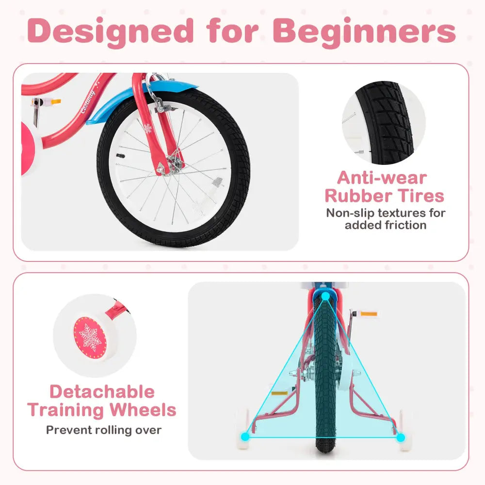 16 Inch Girls Bike for 4-7 Years Old Kids Bike with Doll Seat and Training Wheels - Pink - Kids Bike