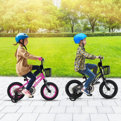 16 Inch Kids Bike Adjustable Bicycle with Front Basket for Children Aged 4-7 Years Old - Pink - Kids Bike