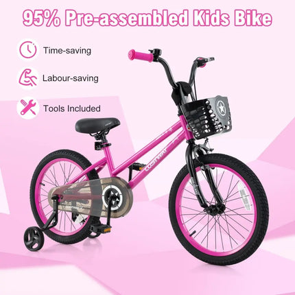 16 Inch Kids Bike Adjustable Bicycle with Front Basket for Children Aged 4 - 7 Years Old - Oasis Home Essentials