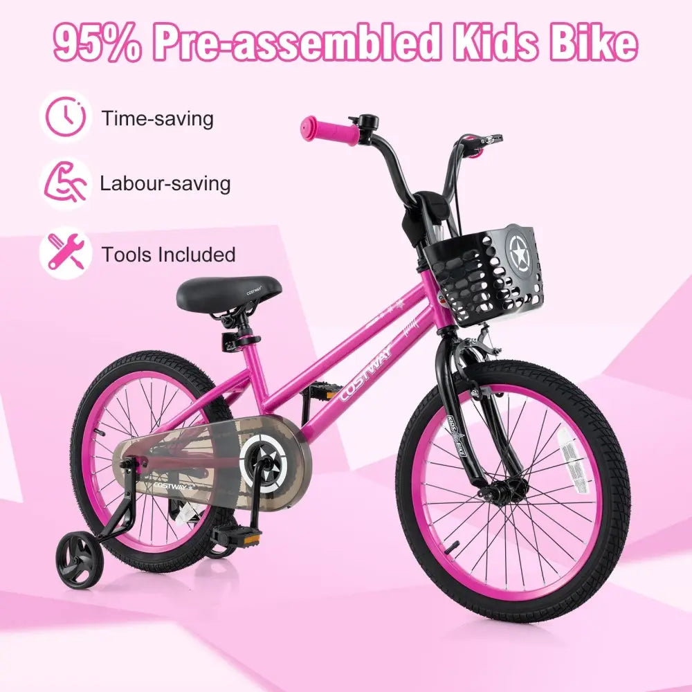 16 Inch Kids Bike Adjustable Bicycle with Front Basket for Children Aged 4 - 7 Years Old - Oasis Home Essentials