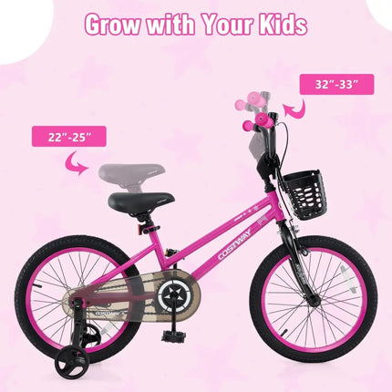 16 Inch Kids Bike Adjustable Bicycle with Front Basket for Children Aged 4 - 7 Years Old - Oasis Home Essentials