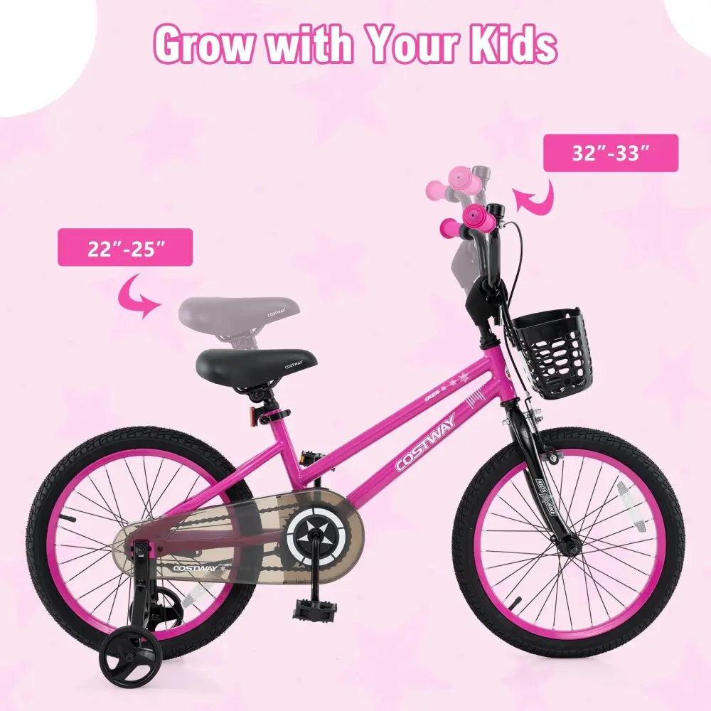 16 Inch Kids Bike Adjustable Bicycle with Front Basket for Children Aged 4 - 7 Years Old - Oasis Home Essentials