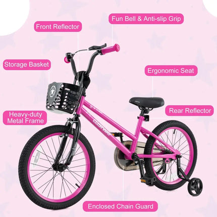 16 Inch Kids Bike Adjustable Bicycle with Front Basket for Children Aged 4 - 7 Years Old - Oasis Home Essentials