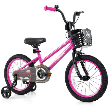 16 Inch Kids Bike Adjustable Bicycle with Front Basket for Children Aged 4 - 7 Years Old - Oasis Home Essentials