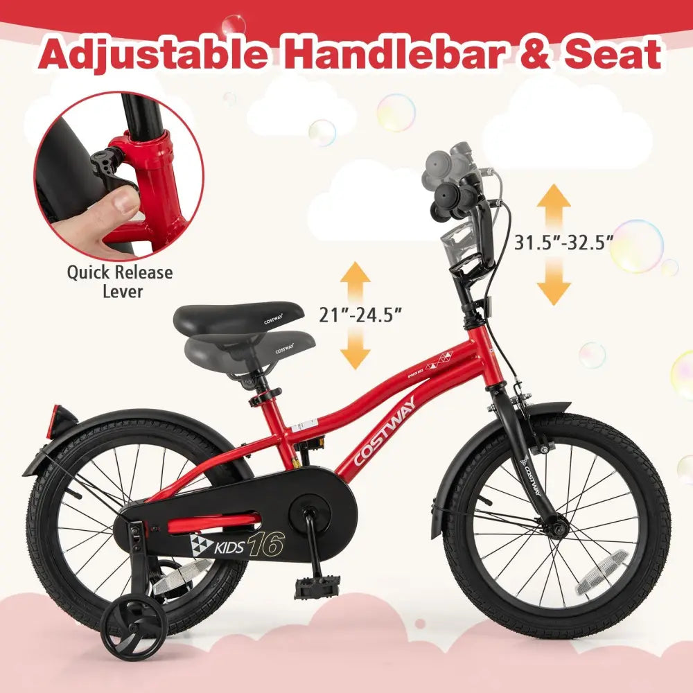 16 Inch Kids Bike Adjustable Bicycle with Reflectors and Bell for 4 - 7 Years Old - Oasis Home Essentials