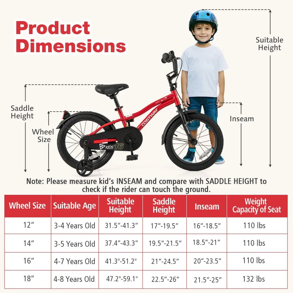 16 Inch Kids Bike Adjustable Bicycle with Reflectors and Bell for 4 - 7 Years Old - Oasis Home Essentials