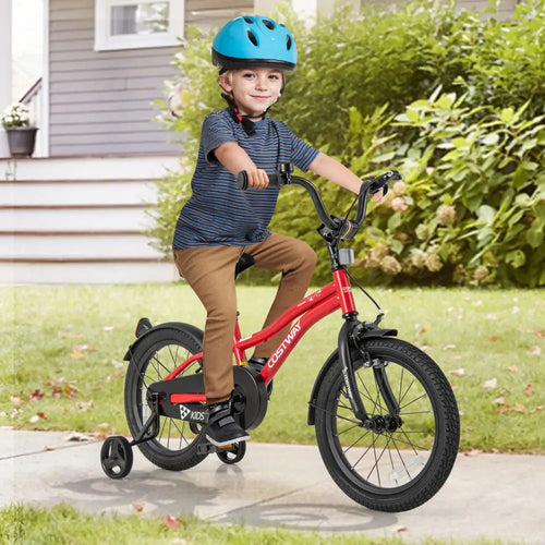 16 Inch Kids Bike Adjustable Bicycle with Reflectors and Bell for 4-7 Years Old - Red - Kids Bike