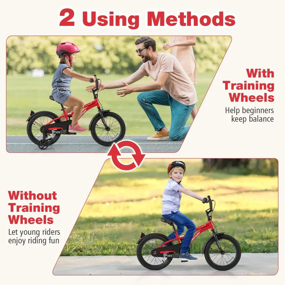 16 Inch Kids Bike Adjustable Bicycle with Reflectors and Bell for 4 - 7 Years Old - Oasis Home Essentials