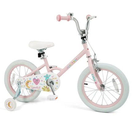 16 Inch Kids Bike Adjustable for 3 - 8 Years Old Children Pink - Stars & Moon - Oasis Home Essentials