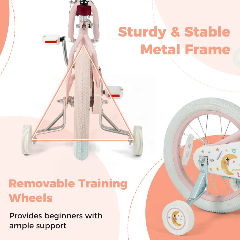 16 Inch Kids Bike Adjustable for 3-8 Years Old Children Pink - Stars & Moon - Pink - Kids Bike
