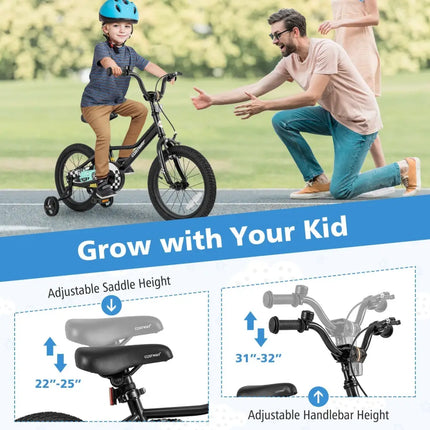 16 Inch Kids Bike Adjustable for 4 - 7 Years Old with Low - Step Frame - Oasis Home Essentials