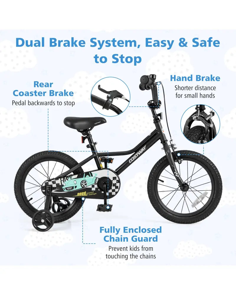 16 Inch Kids Bike Adjustable for 4-7 Years Old with Low-Step Frame - Black - Kids Bike