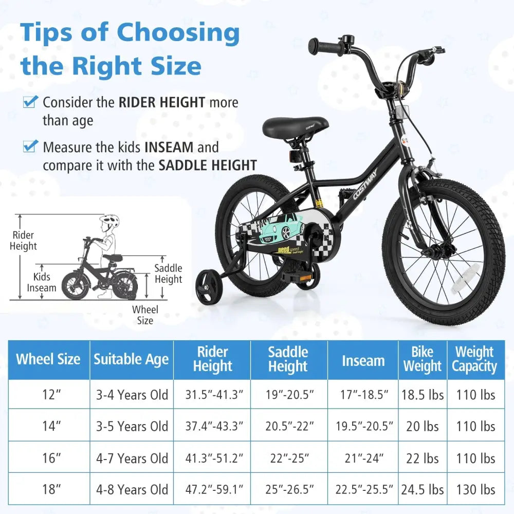 16 Inch Kids Bike Adjustable for 4 - 7 Years Old with Low - Step Frame - Oasis Home Essentials