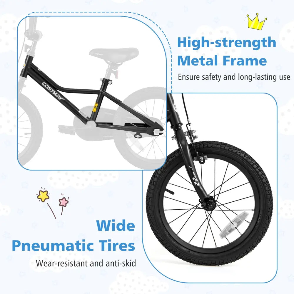 16 Inch Kids Bike Adjustable for 4-7 Years Old with Low-Step Frame - Black - Kids Bike