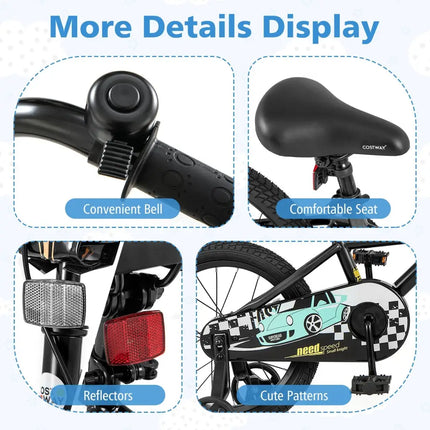 16 Inch Kids Bike Adjustable for 4 - 7 Years Old with Low - Step Frame - Oasis Home Essentials