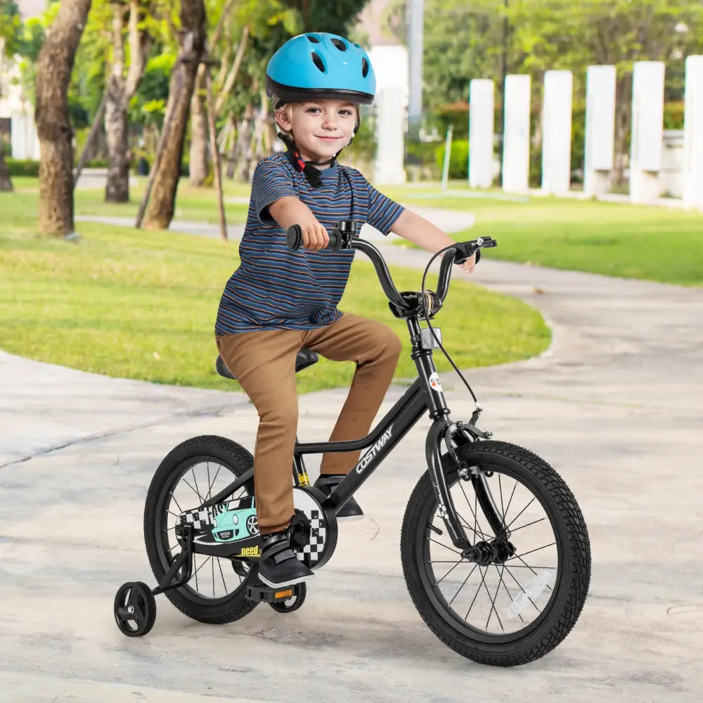 16 Inch Kids Bike Adjustable for 4-7 Years Old with Low-Step Frame - Black - Kids Bike