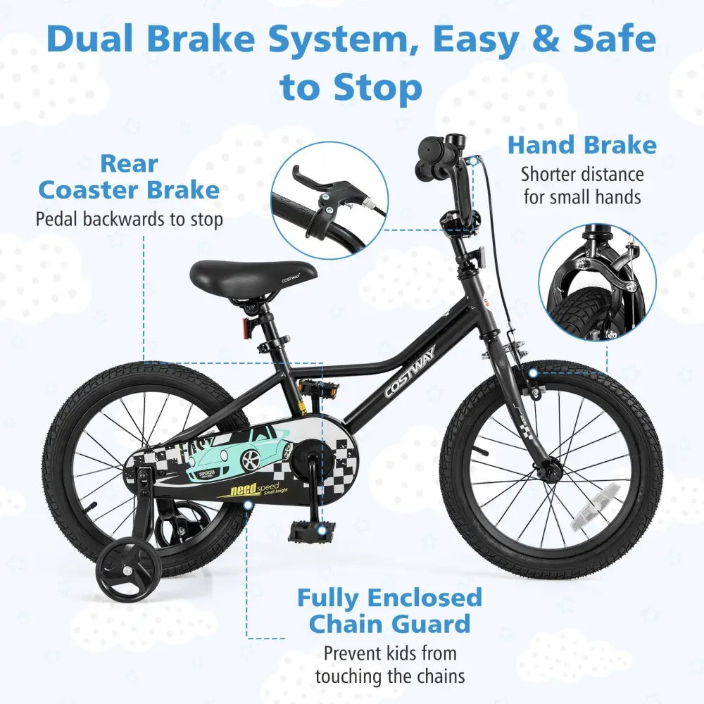 16 Inch Kids Bike Adjustable for 4 - 7 Years Old with Low - Step Frame - Oasis Home Essentials
