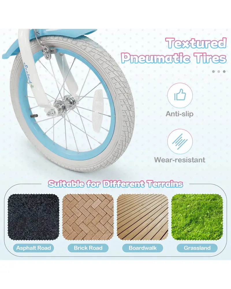 16 Inch Kids Bike Adjustable with Basket and Streamers Blue for Kids Aged 4-7 Years Old - Princess of the Sea Theme