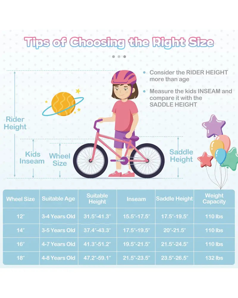 16 Inch Kids Bike Adjustable with Basket and Streamers Blue for Kids Aged 4-7 Years Old - Princess of the Sea Theme