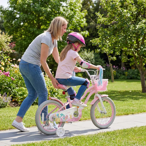 16 Inch Kids Bike Adjustable with Basket and Streamers for Girls Aged 4-7 Years Old Pink - Pink - Kids Bike