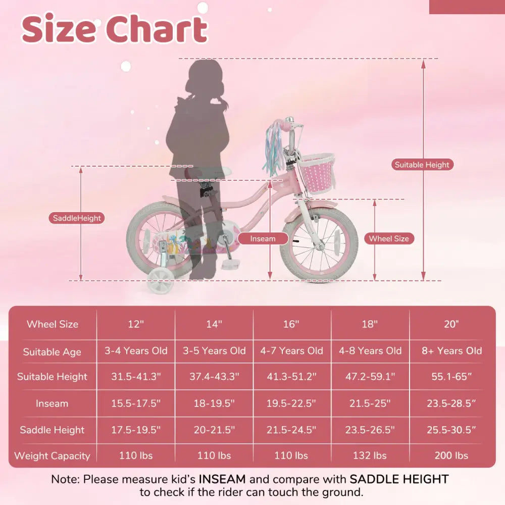 16 Inch Kids Bike Adjustable with Basket and Streamers for Girls Aged 4-7 Years Old Pink - Pink - Kids Bike