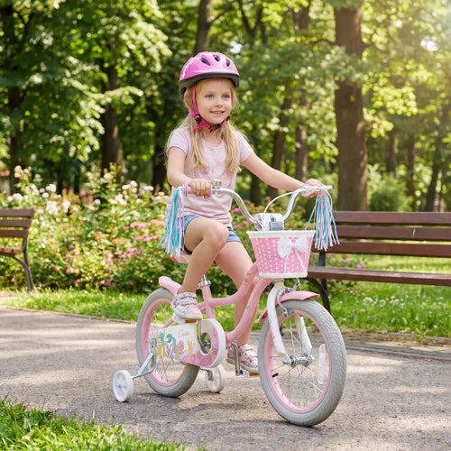 16 Inch Kids Bike Adjustable with Basket and Streamers for Girls Aged 4-7 Years Old Pink - Pink - Kids Bike