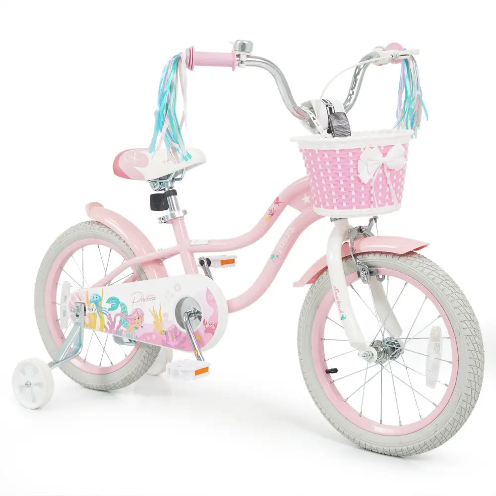 16 Inch Kids Bike Adjustable with Basket and Streamers for Girls Aged 4-7 Years Old Pink - Pink - Kids Bike