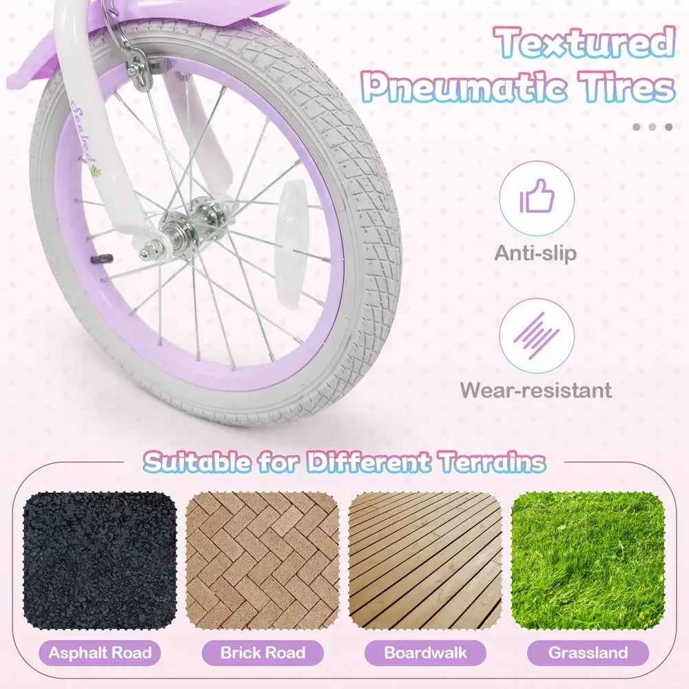16 Inch Kids Bike Adjustable with Basket and Streamers Purple - Princess of the Sea Theme - Purple - Kids Bike