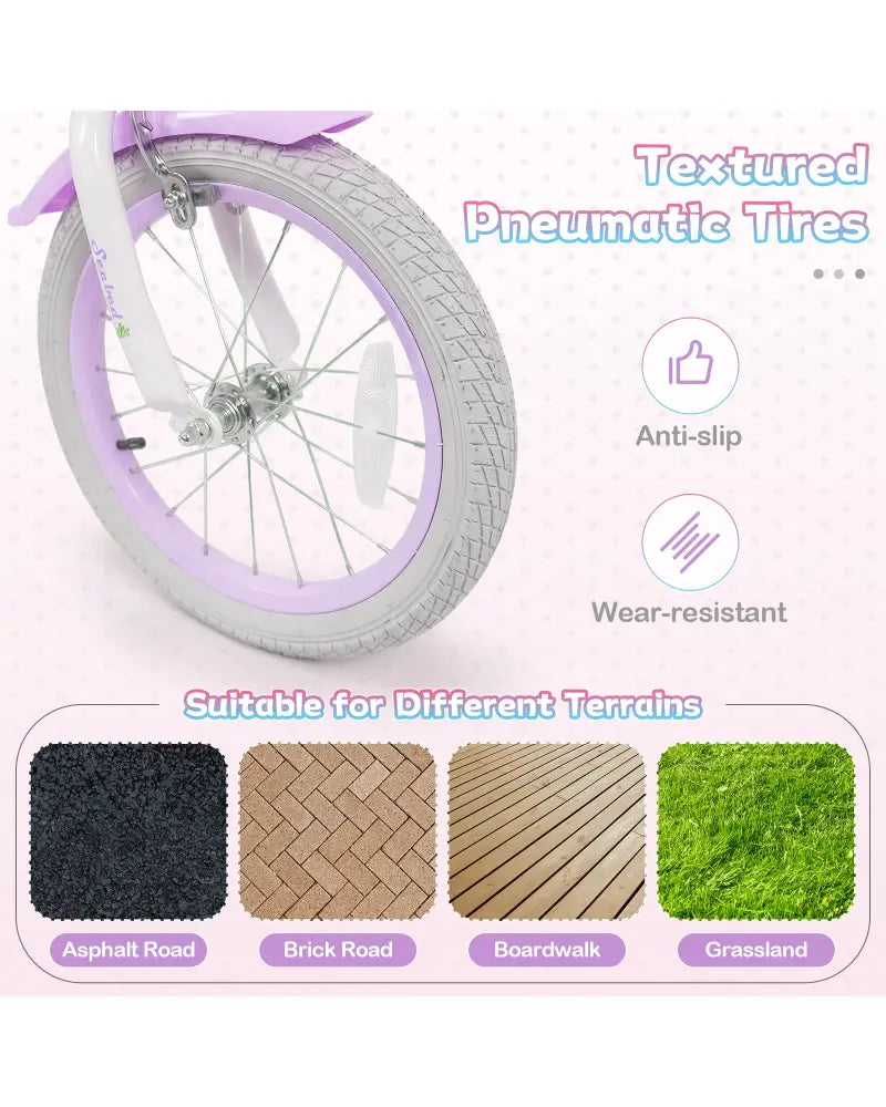 16 Inch Kids Bike Adjustable with Basket and Streamers Purple - Princess of the Sea Theme - Purple - Kids Bike