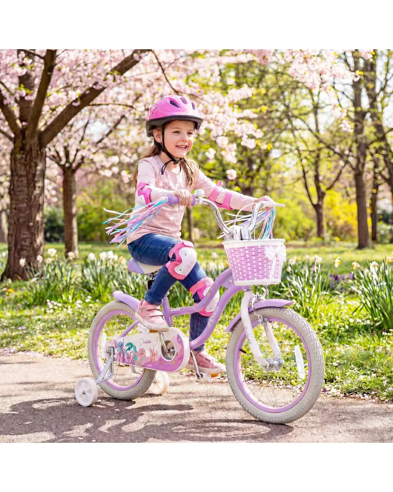 16 Inch Kids Bike Adjustable with Basket and Streamers Purple - Princess of the Sea Theme - Purple - Kids Bike